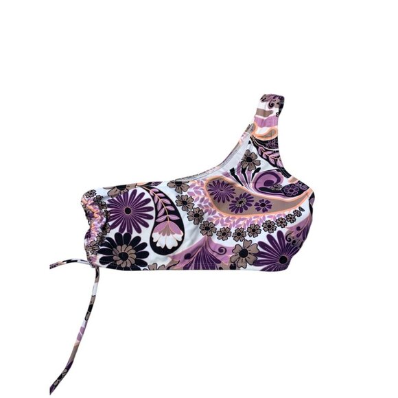 Salt + Cove Juniors Printed One-Shoulder Side-Shirred Bikini Top XS - Picture 2 of 4